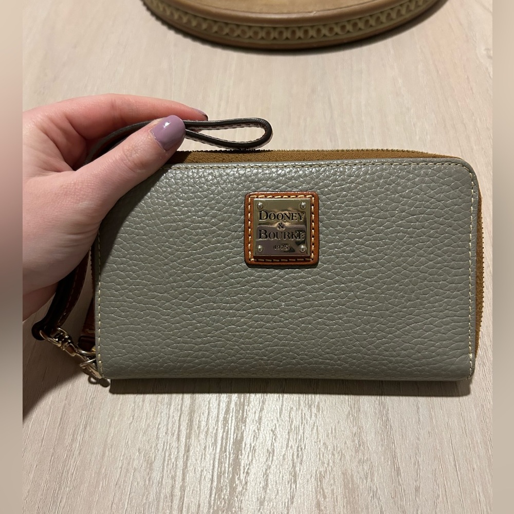 Dooney & Bourke Wallet Grey Pebble Leather Zip Wristlet Wallet